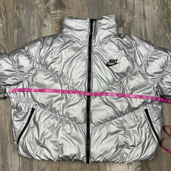Nike Sportswear Shine Womens Puffer Jacket XL Silver Zip Synthetic Filled Coat - Picture 7 of 8